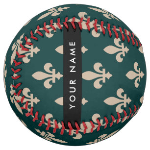 Fleur de Lis, Beige on Green, Royal, Your Name Softball