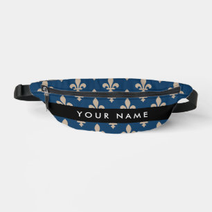 Fleur de Lis, Beige on Navy Blue, Royal, Your Name Bum Bags