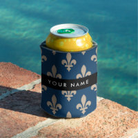 Fleur de Lis, Beige on Navy Blue, Royal, Your Name