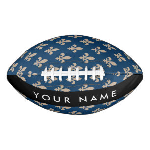 Fleur de Lis, Beige on Navy Blue, Royal, Your Name Football