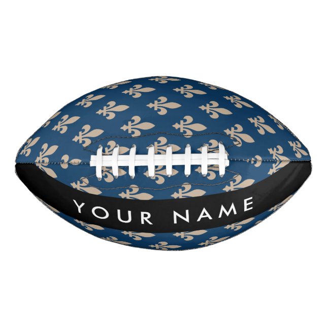 Fleur de Lis, Beige on Navy Blue, Royal, Your Name Football (Front)