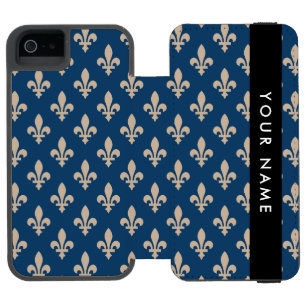 Fleur de Lis, Beige on Navy Blue, Royal, Your Name Incipio Watson™ iPhone 5 Wallet Case