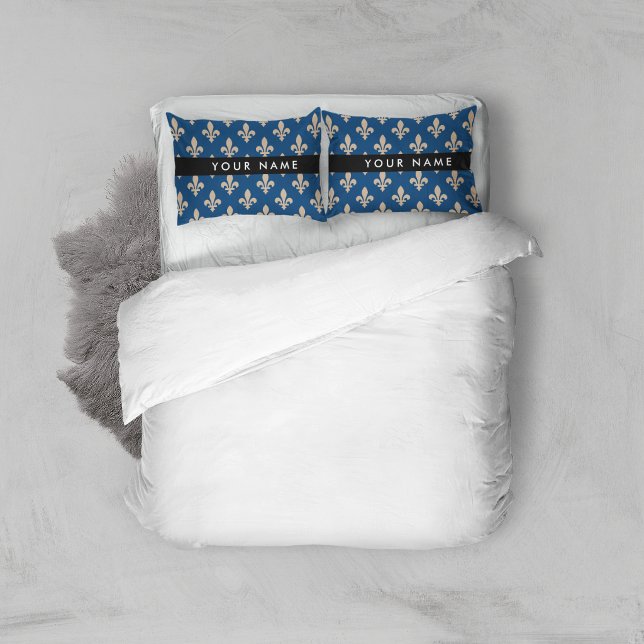 Fleur de Lis, Beige on Navy Blue, Royal, Your Name Pillowcase (Creator Uploaded)