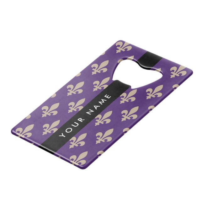 Fleur de Lis, Beige on Purple, Royal, Your Name (Front Angled)