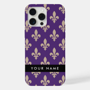 Fleur de Lis, Beige on Purple, Royal, Your Name iPhone 15 Pro Max Case