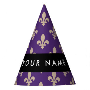 Fleur de Lis, Beige on Purple, Royal, Your Name Party Hat
