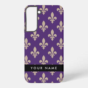 Fleur de Lis, Beige on Purple, Royal, Your Name Samsung Galaxy Case