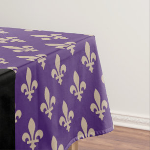 Fleur de Lis, Beige on Purple, Royal, Your Name Tablecloth