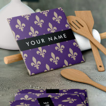 Fleur de Lis, Beige on Purple, Royal, Your Name