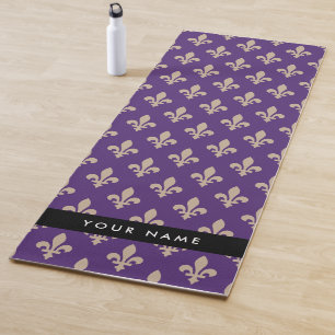 Fleur de Lis, Beige on Purple, Royal, Your Name Yoga Mat