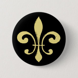 Fleur De Lis,Black and Gold 6 Cm Round Badge