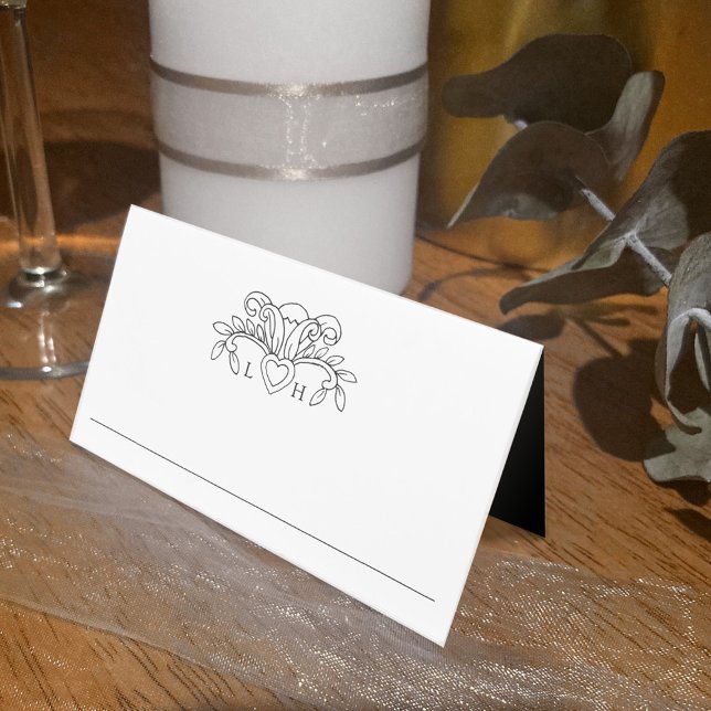 Fleur de lis black and white wedding table place card (Creator Uploaded)