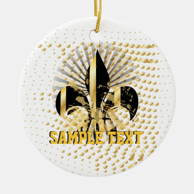 Fleur de Lis/black + gold Ceramic Tree Decoration (Front)