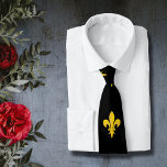 Fleur de Lis Black Neck Tie<br><div class="desc">A yellow Fleur de Lis on black background: a nice gift idea for an elegant and royal man!</div>
