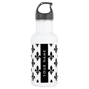 Fleur de Lis, Black on White, Black, Your Name 532 Ml Water Bottle
