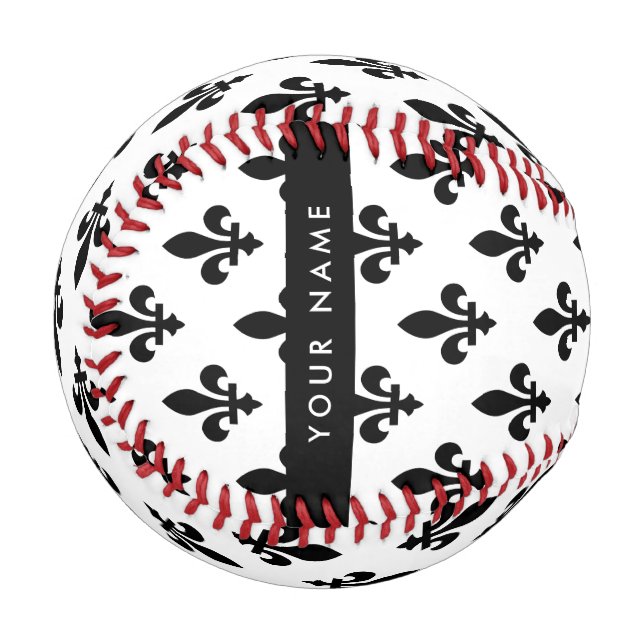 Fleur de Lis, Black on White, Black, Your Name Baseball (Front Left)