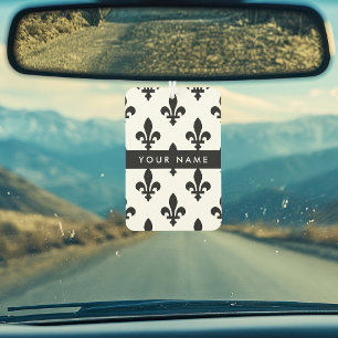 Fleur de Lis, Black on White, Black, Your Name Car Air Freshener