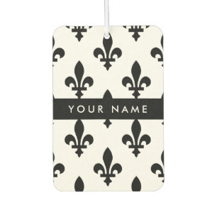 Fleur de Lis, Black on White, Black, Your Name Car Air Freshener