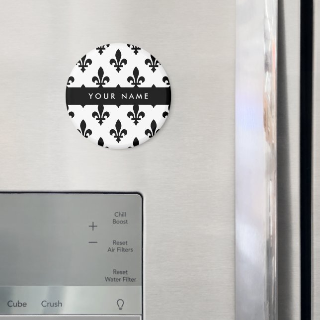 Fleur de Lis, Black on White, Black, Your Name Magnet (In Situ (Fridge))