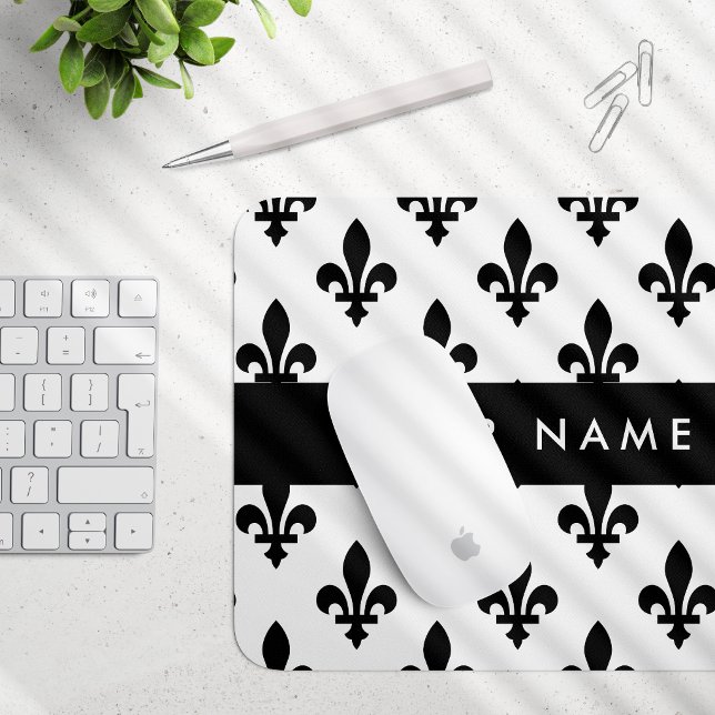 Fleur de Lis, Black on White, Black, Your Name Mouse Pad (Creator Uploaded)