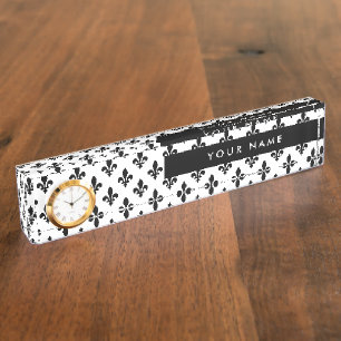 Fleur de Lis, Black on White, Black, Your Name Nameplate