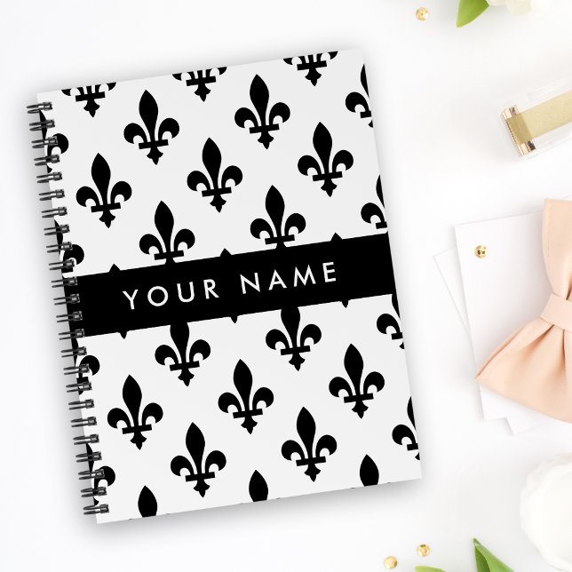 Fleur de Lis, Black on White, Black, Your Name Notebook (Creator Uploaded)
