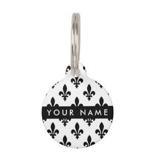 Fleur de Lis, Black on White, Black, Your Name Pet Tag