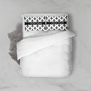 Fleur de Lis, Black on White, Black, Your Name Pillowcase