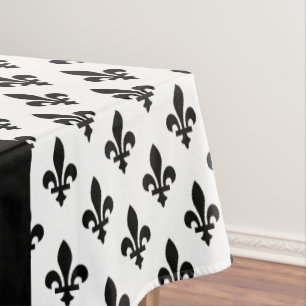 Fleur de Lis, Black on White, Black, Your Name Tablecloth