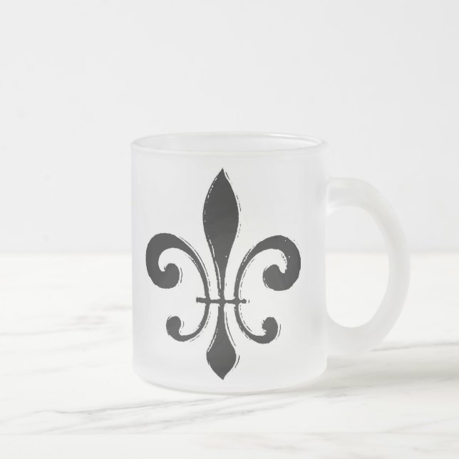 Fleur De Lis, Black Washout Frosted Glass Coffee Mug (Right)