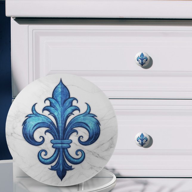 Fleur-De-Lis Blue and white marble Ceramic Knob (Creator Uploaded)