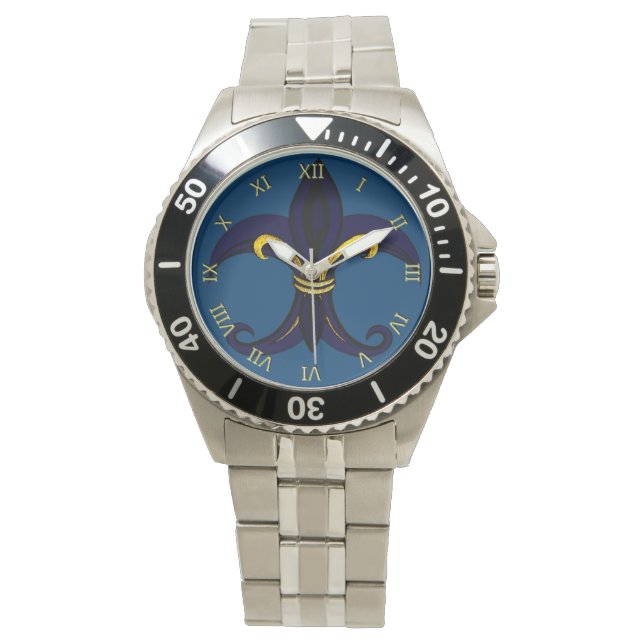 Fleur de Lis Blue/Gold Watch (Front)