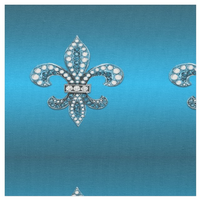 Fleur De Lis  Blue Satin Fabric (Close Up)