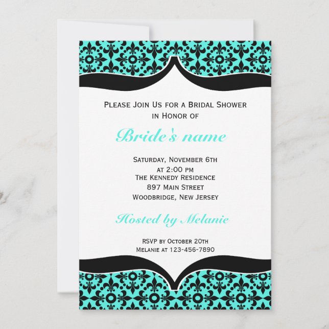 Fleur De Lis Bridal Shower Invitations::Blue Invitation (Front)