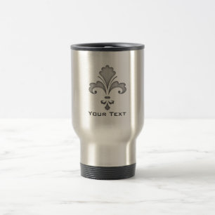 Fleur de lis; Brushed metal-look Travel Mug