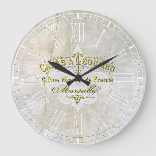 Fleur-de-lis Cafe Vintage Plaster Large Clock
