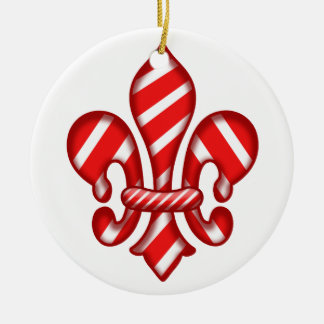Fleur de lis Candy Cane Ceramic Tree Decoration