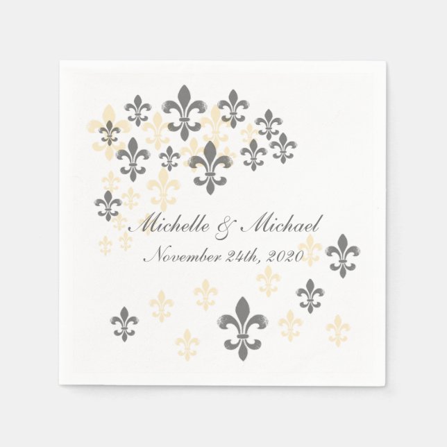 Fleur de Lis Cascade Cocktail Napkins (Front)