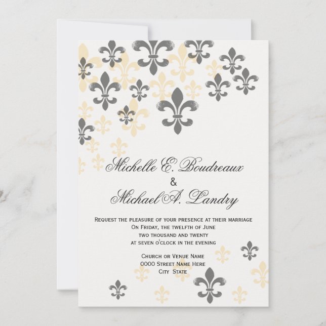Fleur de Lis Cascade Informal Wedding Invitation (Front)
