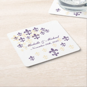 Fleur de Lis Cascade Purple Yellow Coasters