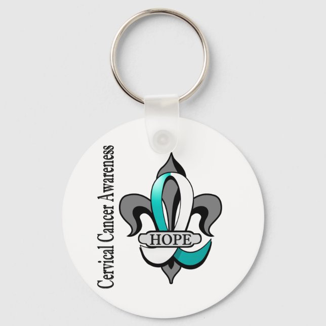 Fleur De Lis Cervical Cancer Hope Key Ring (Front)