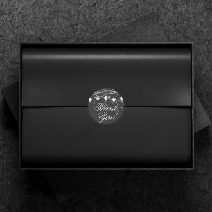 Fleur de Lis Charcoal Lights Minimal Thank You Classic Round Sticker