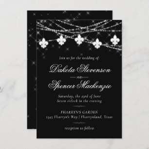 Fleur de Lis Charcoal Lights Minimalist Wedding Invitation
