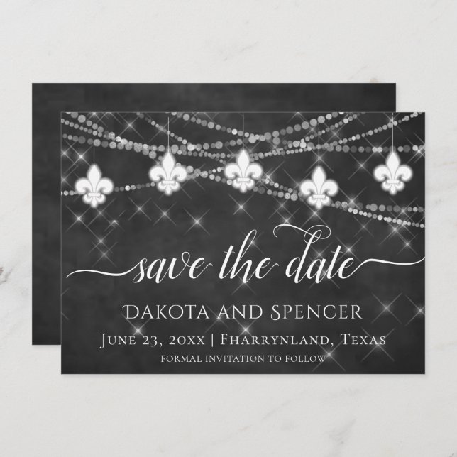 Fleur de Lis Charcoal Lights | Minimalist Wedding Save The Date (Front/Back)