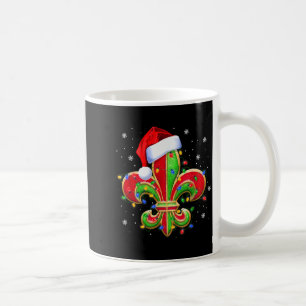 Fleur De Lis Christmas Ornament With Santa Hat Xma Coffee Mug