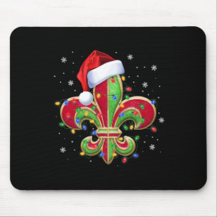 Fleur De Lis Christmas Ornament With Santa Hat Xma Mouse Pad