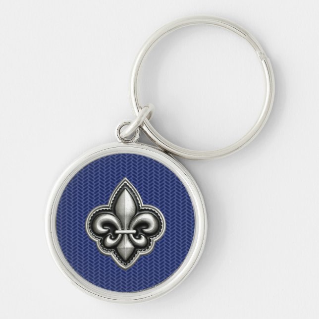 Fleur de Lis Cobalt Blue Key Ring (Front)