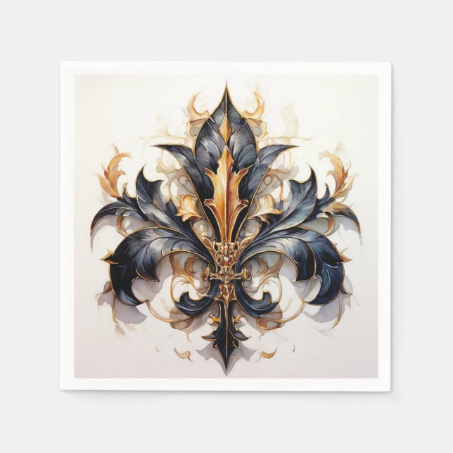 Fleur de lis Cocktail napkin Black and Gold  (Front)
