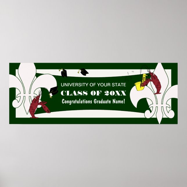 Fleur de Lis Crawfish Graduation Banner Poster (Front)
