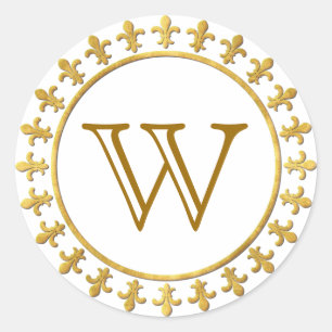 Fleur-de-lis Customisable Monogram Classic Round Sticker